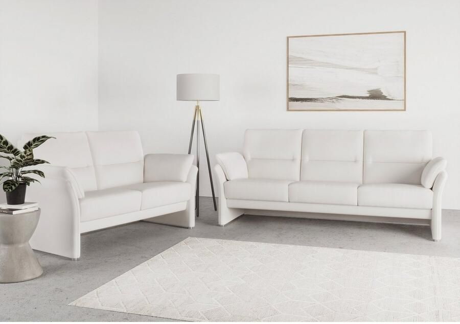 DOMO collection 3-zitsbank Pina smalle armleuningen met bonellvering compact & elegant Hoge zitcomfort luxe microvezel leerlook grijs breedte 219 cm - Foto 2