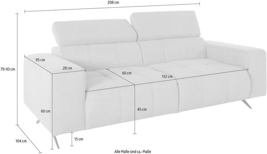 DOMO collection 2-zitsbank Trento met sledevoet of enkele voet keuze met hoofdeinde verstelbaar en in twee maten verkrijgbaar - Foto 2