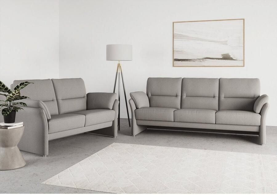 DOMO collection 3-zitsbank Pina smalle armleuningen met bonellvering compact & elegant Hoge zitcomfort luxe microvezel leerlook grijs breedte 219 cm - Foto 2
