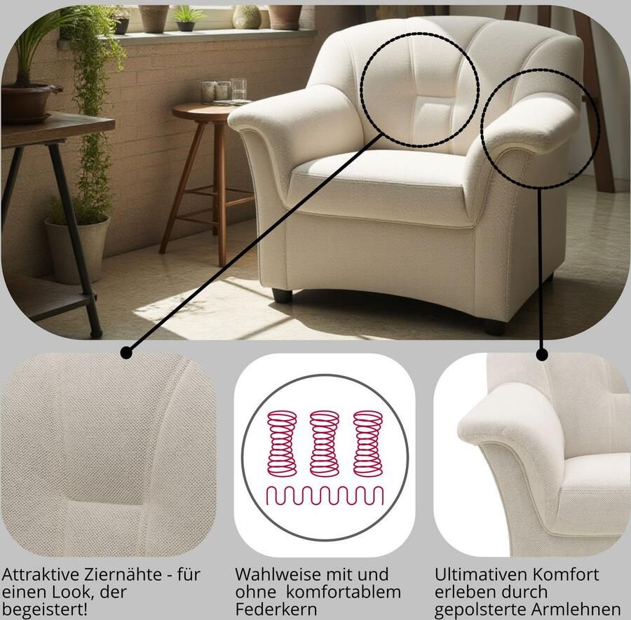 DOMO collection Fauteuil Flores naar keuze met binnenvering (niet bij microvezel primabelle -structuur)