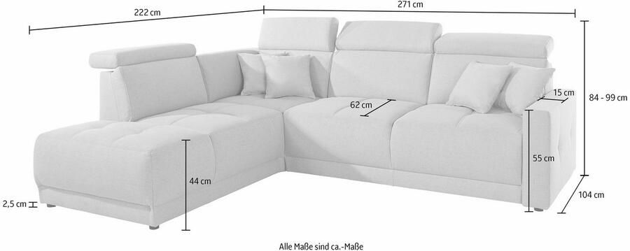 DOMO collection Hoekbank Ava moderne zitstiksels met mooie dubbele naad comfortabel L-vorm met ottomane inclusief veren optioneel met hoofdeinde verstellingen - Foto 2