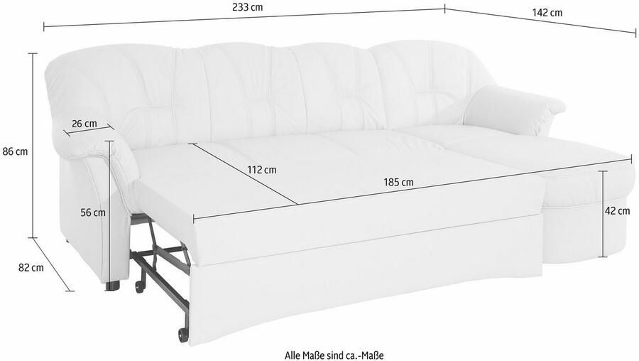 DOMO collection Hoekbank Flores slaapbank B D H: 233 142 86 cm L-vorm naar keuze met slaapfunctie naar keuze met binnenvering ook in leer - Foto 4