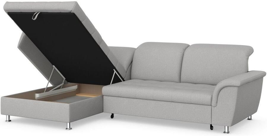 DOMO collection Hoekbank Franzi stiksels op de zitting B7T H: 278x162x80 cm L-model naar keuze met slaapfunctie bedkist en verstelbare hoofdsteun - Foto 4