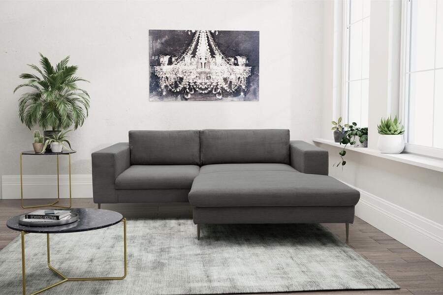 DOMO collection Hoekbank Modica compact en elegant breedte 244 L-vorm moderne uitstraling met extra brede chaise longue ook in corduroy - Foto 5