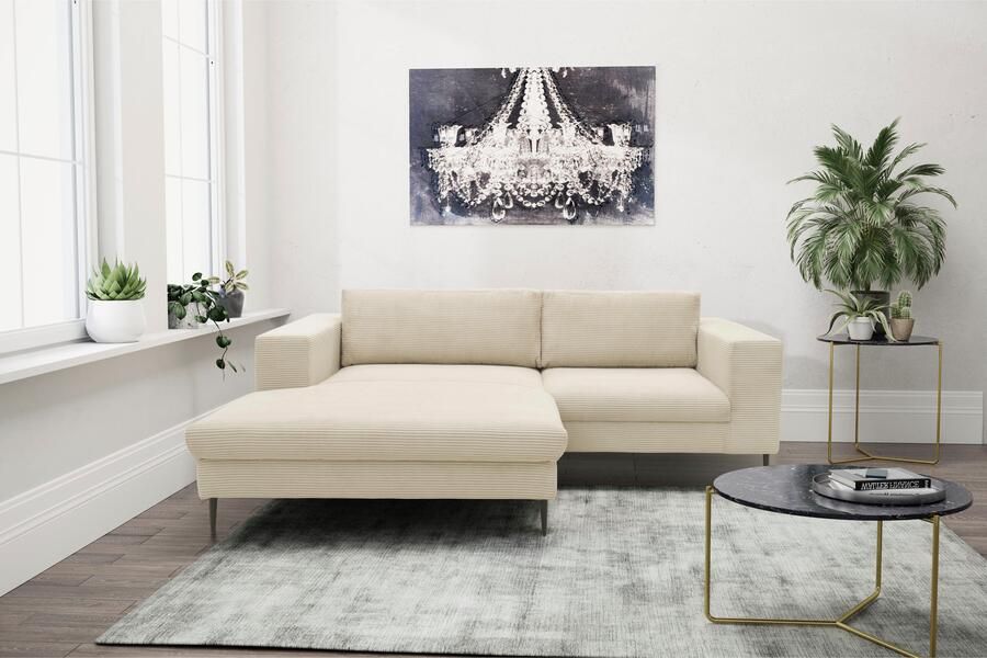 DOMO collection Hoekbank Modica compact en elegant breedte 244 L-vorm moderne uitstraling met extra brede chaise longue ook in corduroy - Foto 5