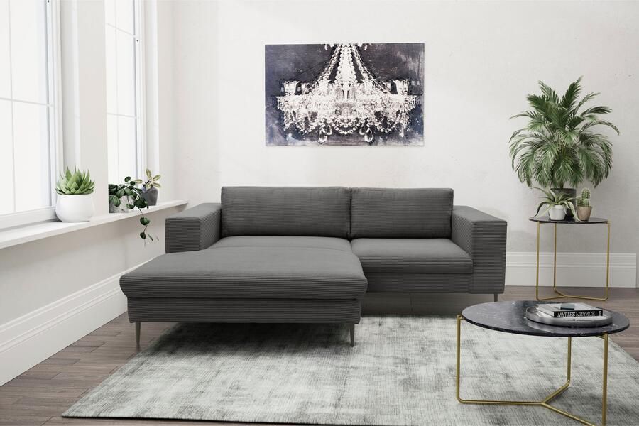 DOMO collection Hoekbank Modica compact en elegant breedte 244 L-vorm moderne uitstraling met extra brede chaise longue ook in corduroy - Foto 5
