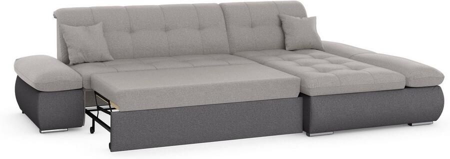 DOMO collection Hoekbank Moric L-vorm XXL-bank Breedte 300cm keuze met bedfunctie en armleuningverstelling donkergroen - Foto 6