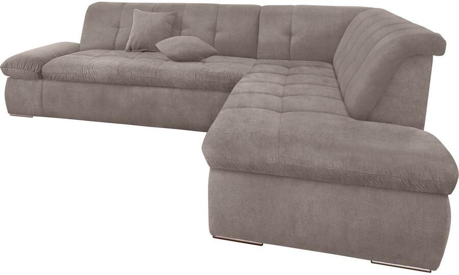 DOMO collection Hoekbank Moric Luxus incl. sierkussen BxDxH: 273x216x80 cm XXL L-vorm tot 140kg per zitplaats belastbaar ottomaanse afsluiting