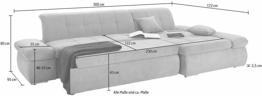 DOMO collection Hoekbank NMoric XXL B D H: 300 172 80cm L-vorm naar keuze met slaapfunctie en verstelbare armleuning - Foto 3