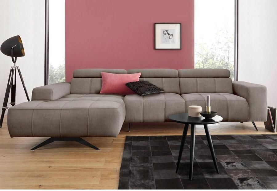 DOMO collection Hoekbank Trento L-vorm met sledevoet of enkele voet naar keuze met verstelbare hoofdsteun récamier links rechts bestelbaar - Foto 1