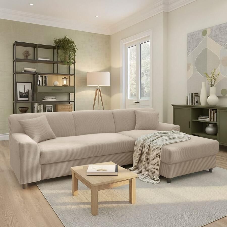 DOMO collection Hoekbank Turah 2 corduroy of luxe microvezel met pocketvering met bedfunctie