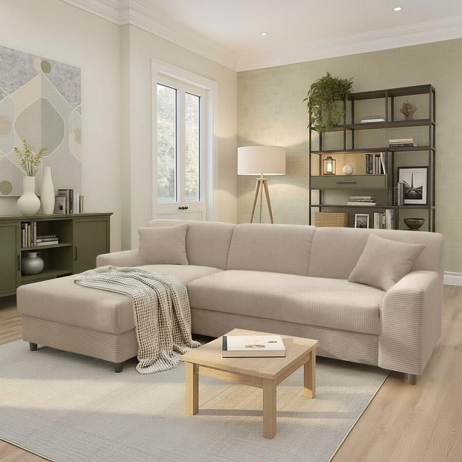DOMO collection Hoekbank Turah 2 corduroy of luxe microvezel met pocketvering met bedfunctie - Foto 2