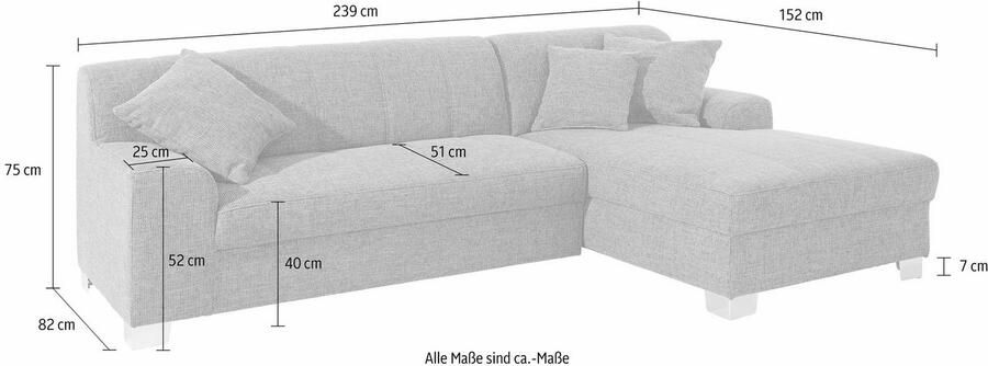 DOMO collection Hoekbank Turah incl. sierkussens modern doorgestikt ook in leer naar keuze met slaapfunctie bedbank bxdxh: 239x152x75 cm l-model