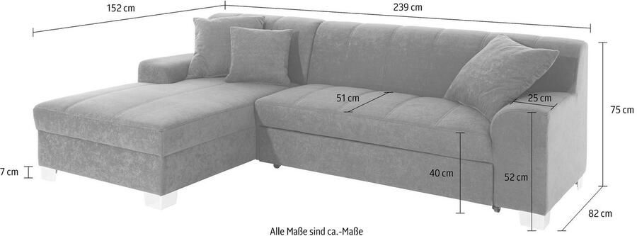 DOMO collection Hoekbank Turah incl. sierkussens modern doorgestikt ook in leer naar keuze met slaapfunctie bedbank bxdxh: 239x152x75 cm l-model - Foto 2