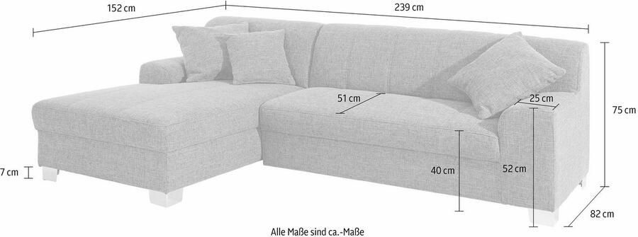 DOMO collection Hoekbank Turah incl. sierkussens modern doorgestikt ook in leer naar keuze met slaapfunctie bedbank bxdxh: 239x152x75 cm l-model