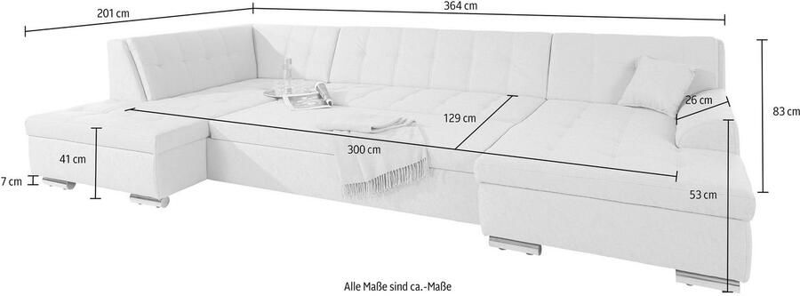 DOMO collection Zithoek Aversa U-vorm naar keuze met slaapfunctie vrij plaatsbaar - Foto 5