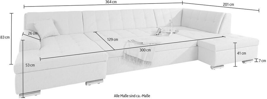 DOMO collection Zithoek Aversa U-vorm naar keuze met slaapfunctie vrij plaatsbaar - Foto 4