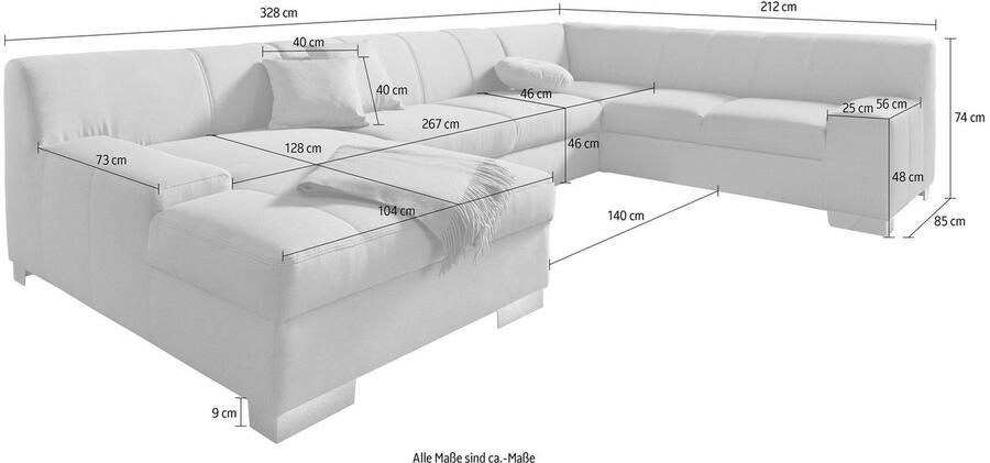 DOMO collection Zithoek Bero U-vorm stevig zitcomfort optioneel met bedfunctie