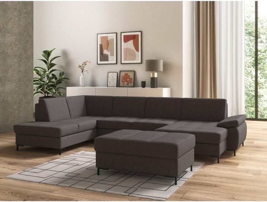 DOMO collection Zithoek Capelo comfortabel duidelijke lijnen kenmerken dit ontwerp U-Vorm met verstelbare armleuningen naar keuze met slaapfunctie binnenvering