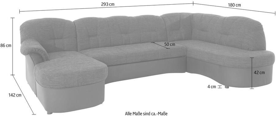 DOMO collection Zithoek Flores ook in leren bekleding B D H: 293 180 86 cm U-vorm (3 stuks)