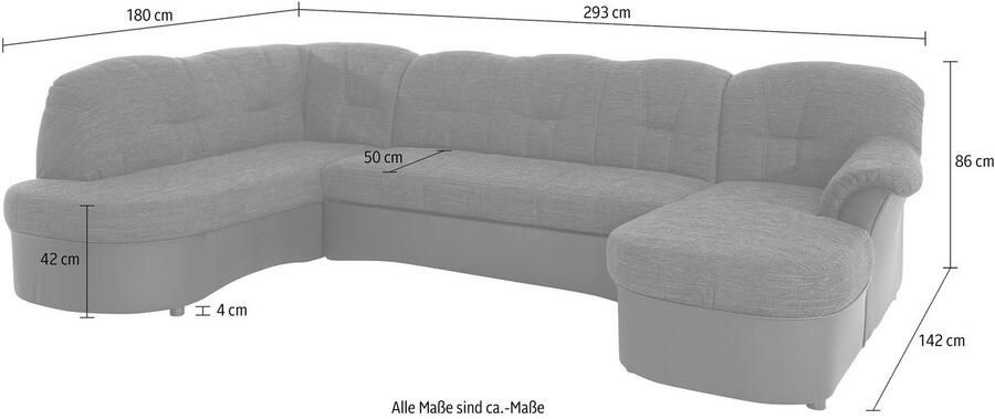 DOMO collection Zithoek Flores ook in leren bekleding B D H: 293 180 86 cm U-vorm (3 stuks)