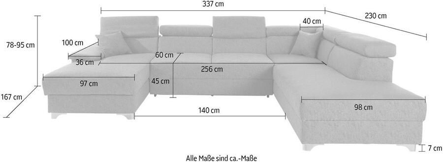 DOMO collection Zithoek Mira U-vorm naar keuze met bedfunctie en bedkast elegant en modern - Foto 4