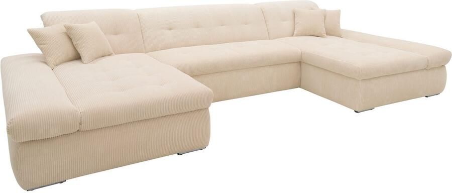 DOMO collection Zithoek Moric optioneel met slaapfunctie en armleuningsverstelling XXL U-vorm aan beide zijden met recamière incl. sierkussen cord-bekleding - Foto 2