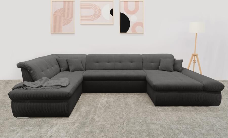 DOMO collection Zithoek Moric U-vorm ook in cord in xxl-formaat naar keuze met slaapfunctie en verstelbare armleuning - Foto 6