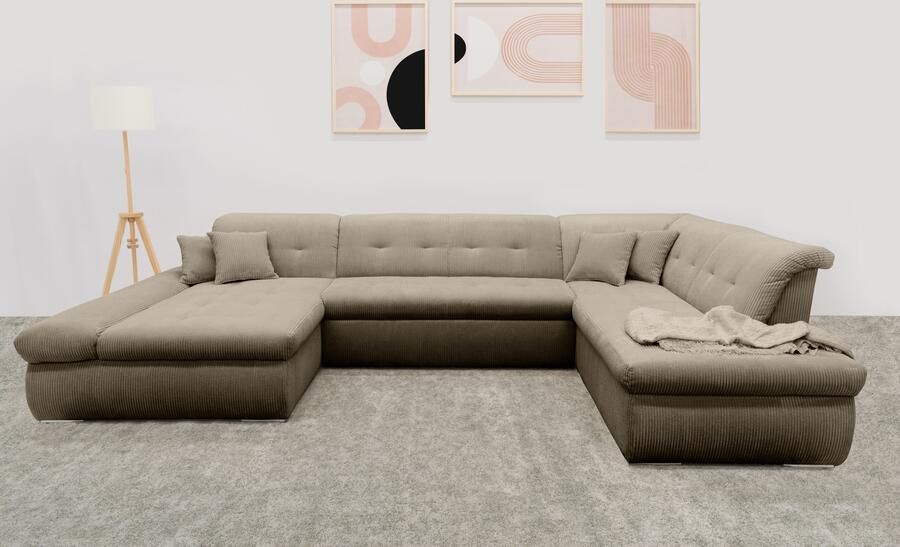 DOMO collection Zithoek Moric U-vorm ook in cord in xxl-formaat naar keuze met slaapfunctie en verstelbare armleuning - Foto 8