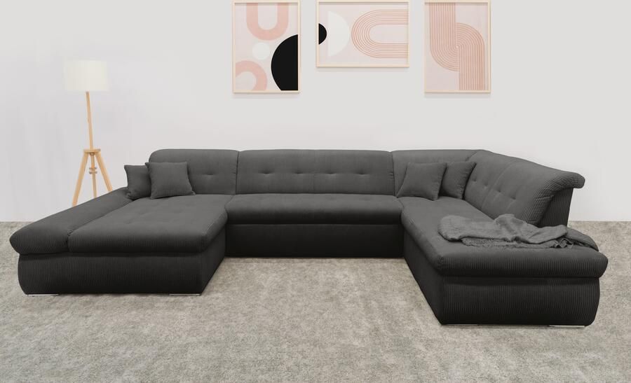 DOMO collection Zithoek Moric U-vorm ook in cord in xxl-formaat naar keuze met slaapfunctie en verstelbare armleuning - Foto 6