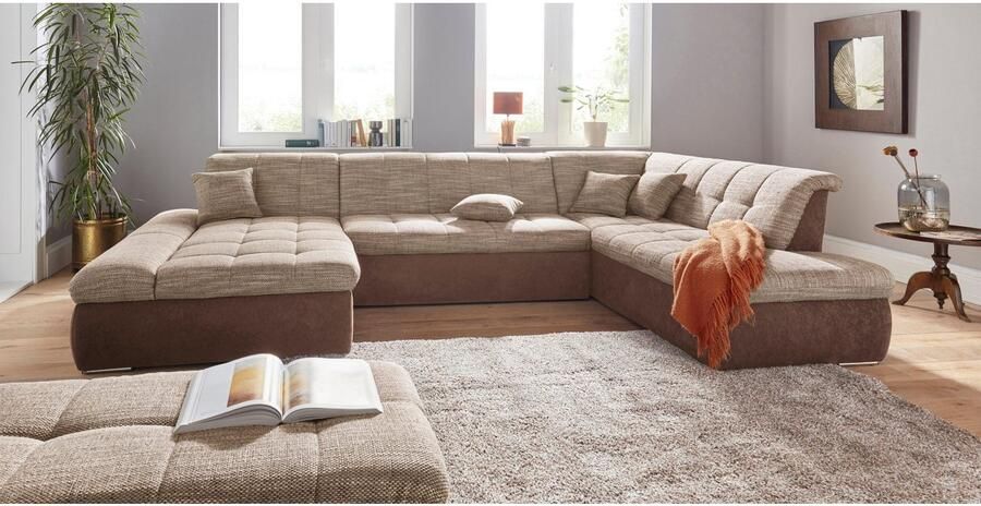 DOMO collection Zithoek PB Moric optioneel met slaapfunctie + armsteunverstelling L-vorm XXL-formaat BxDxH: 353x216x80 cm fijn doorgestikt patroon incl. sierkussens