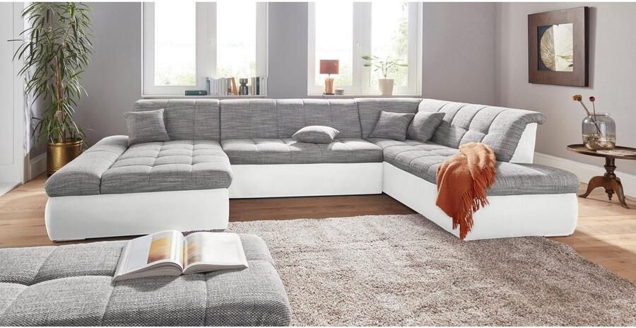 DOMO collection Zithoek PB Moric optioneel met slaapfunctie + armsteunverstelling L-vorm XXL-formaat BxDxH: 353x216x80 cm fijn doorgestikt patroon incl. sierkussens