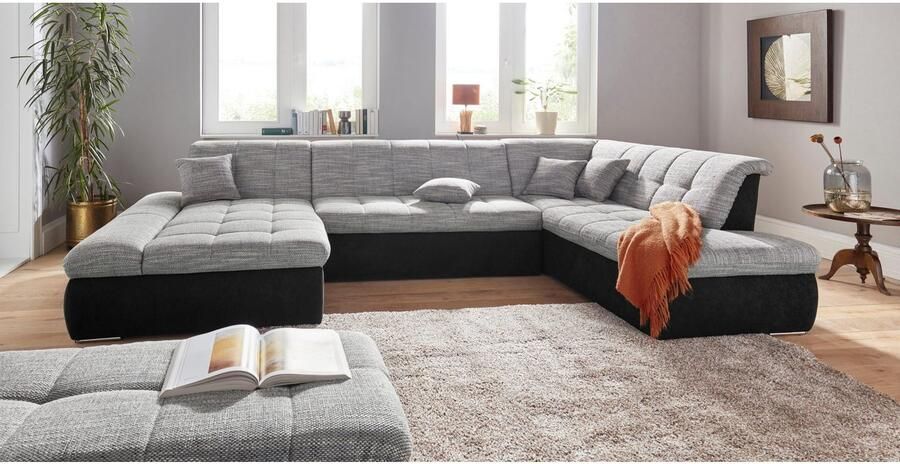 DOMO collection Zithoek PB Moric optioneel met slaapfunctie + armsteunverstelling L-vorm XXL-formaat BxDxH: 353x216x80 cm fijn doorgestikt patroon incl. sierkussens