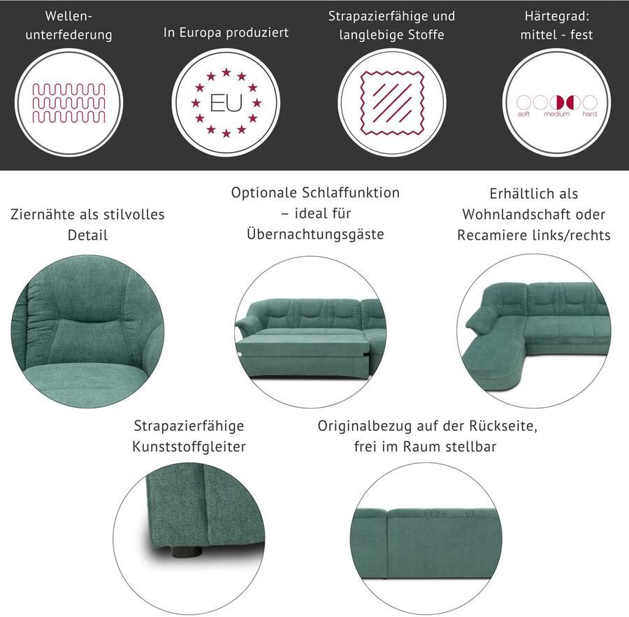 DOMO collection Zithoek Sarafina tijdloos en comfortabel optioneel met veren U-vorm