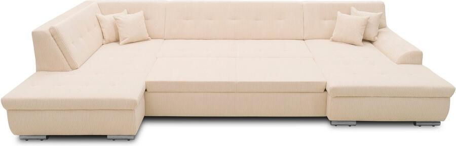 DOMO collection Zithoek Treviso inclusief sierkussen moderne stiksels XXL: B D H: 364 201 83 cm naar keuze met slaapfunctie in vele soorten bekleding ook in cord u-model - Foto 6