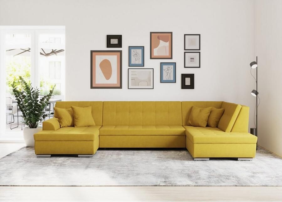 DOMO collection Zithoek Treviso inclusief sierkussen moderne stiksels XXL: B D H: 364 201 83 cm naar keuze met slaapfunctie in vele soorten bekleding ook in cord u-model - Foto 3
