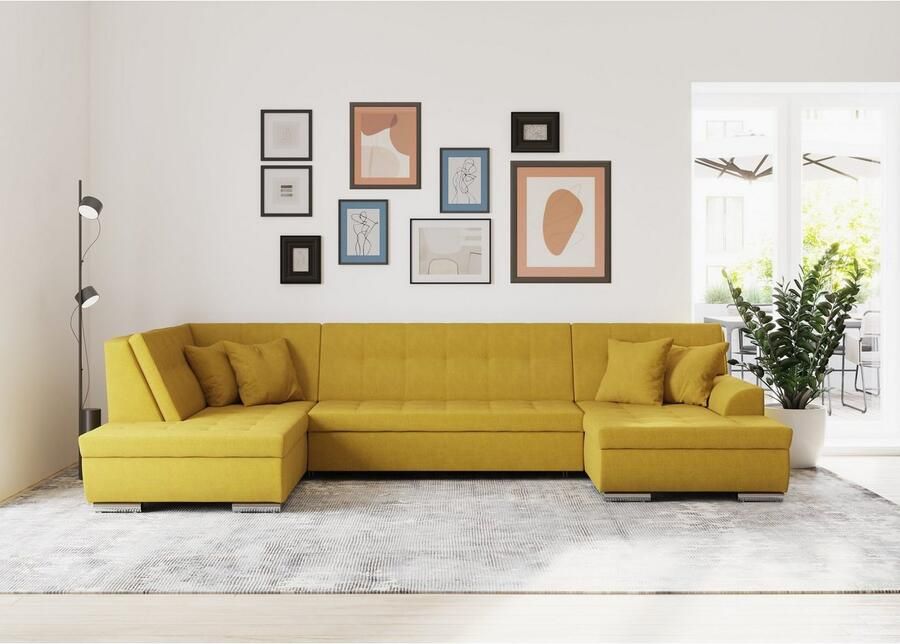 DOMO collection Zithoek Treviso inclusief sierkussen moderne stiksels XXL: B D H: 364 201 83 cm naar keuze met slaapfunctie in vele soorten bekleding ook in cord u-model - Foto 3