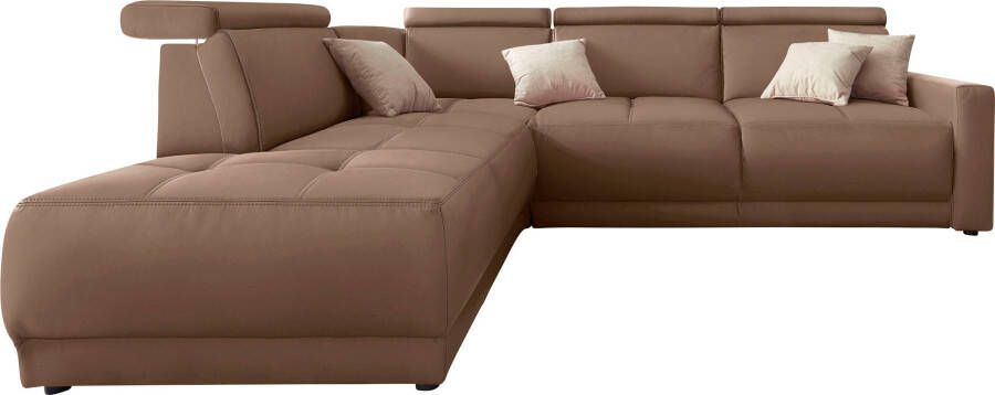 DOMO collection Hoekbank Ava moderne zitstiksels met mooie dubbele naad comfortabel L-vorm met ottomane inclusief veren optioneel met hoofdeinde verstellingen