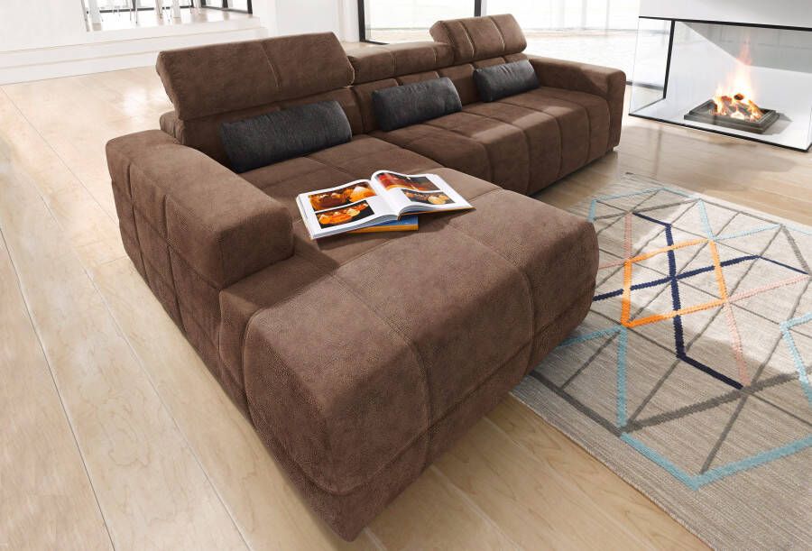 DOMO collection Hoekbank Brandon grote uitvoering B D H: 289 177 80 cm ook in leer en cord met hoofdsteunverstelling optionele zitdiepteverstelling l-vormig - Foto 4