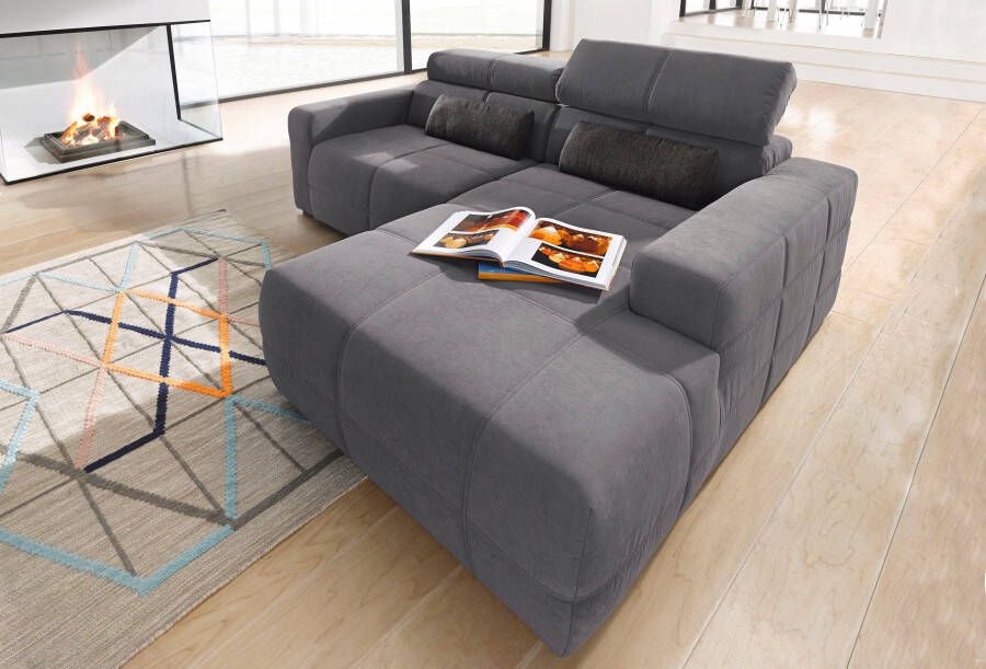 DOMO collection Hoekbank Brandon kleine versie BxDxH: 214x100x80 cm Met verstelbare hoofdsteun ook in leer en cord L-model
