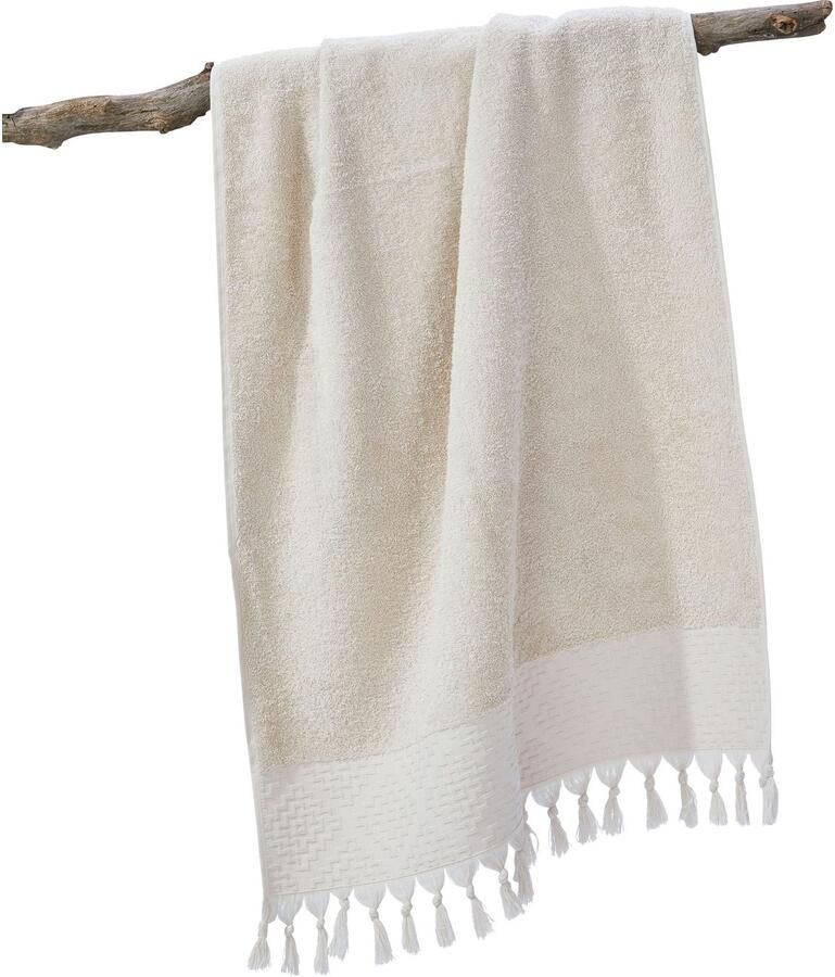 Done. Douchelaken Provence BOHÉME Unikleurig boho-stijl met opvallende rand & franje (1 stuk)