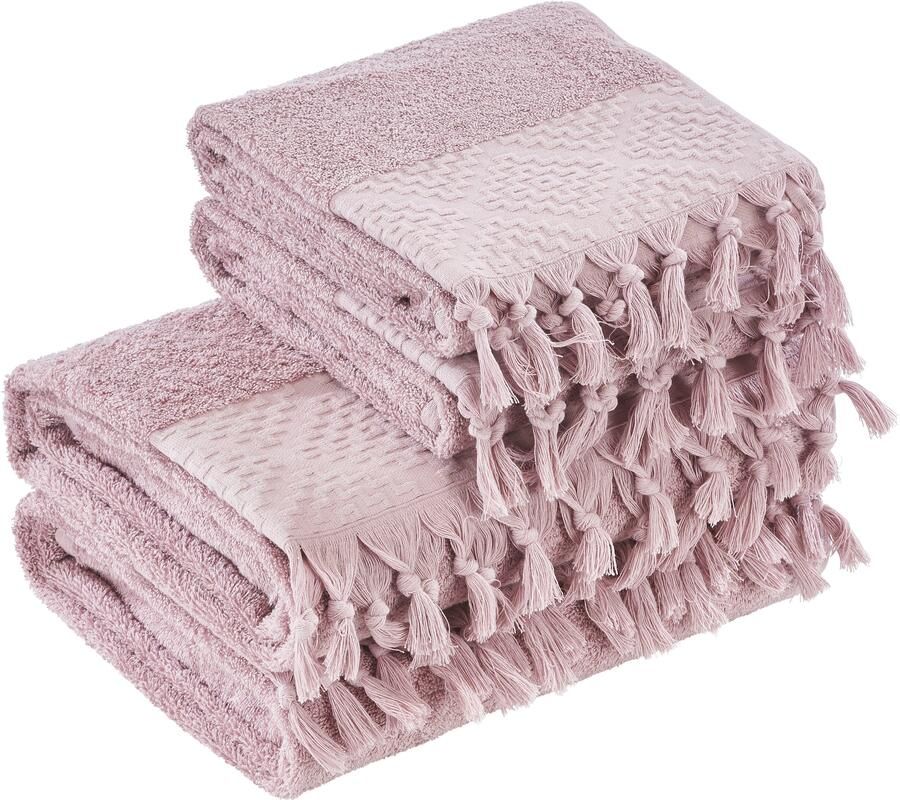 Done. Handdoekenset Provence BOHÉME Uni-kleuren Boho-stijl rand verschillende setvarianten verkrijgbaar (set 4 stuks) - Foto 3