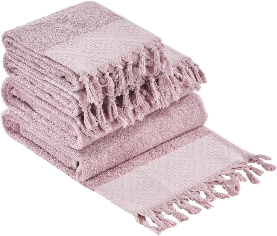 Done. Handdoekenset Provence BOHÉME Uni-kleuren Boho-stijl rand verschillende setvarianten verkrijgbaar (set 4 stuks)