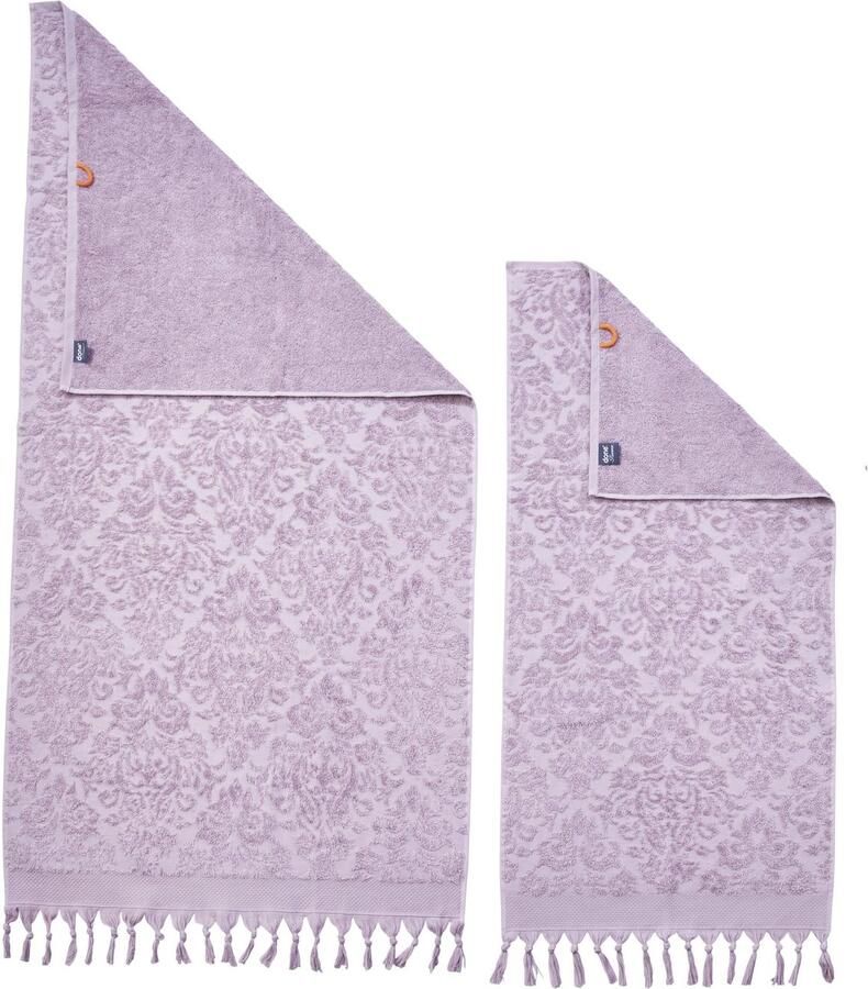 Done. Handdoekenset Provence ORNAMENTS Uni-kleuren ornamenten met franjes (set)