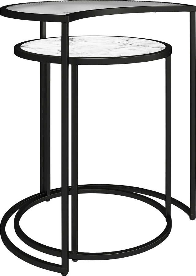 Dorel Home Bijzettafel Moon Tafelblad van glas gemakkelijk te onderhouden oppervlak hoogte 55 5 cm (2 stuks) - Foto 2