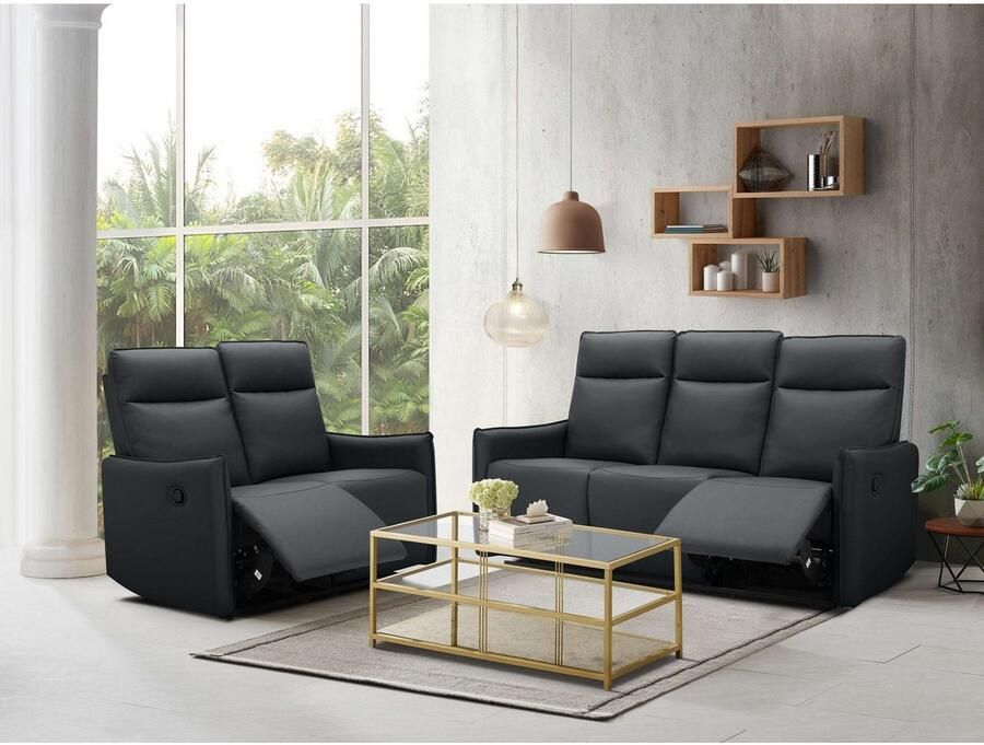 Notio Living Lugo 2Zits bank met handmatige relaxfunctie in PU zwart (120 x 127 x 86 cm) - Foto 2