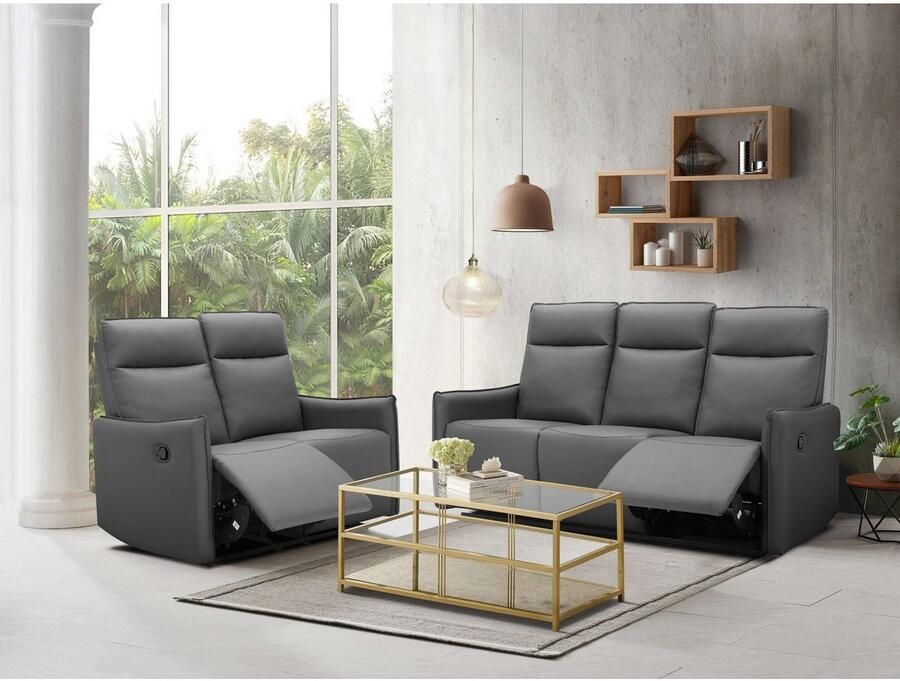 Notio Living Lugo 2Zits bank met handmatige relaxfunctie in PU grijs (120 x 127 x 86 cm) - Foto 4