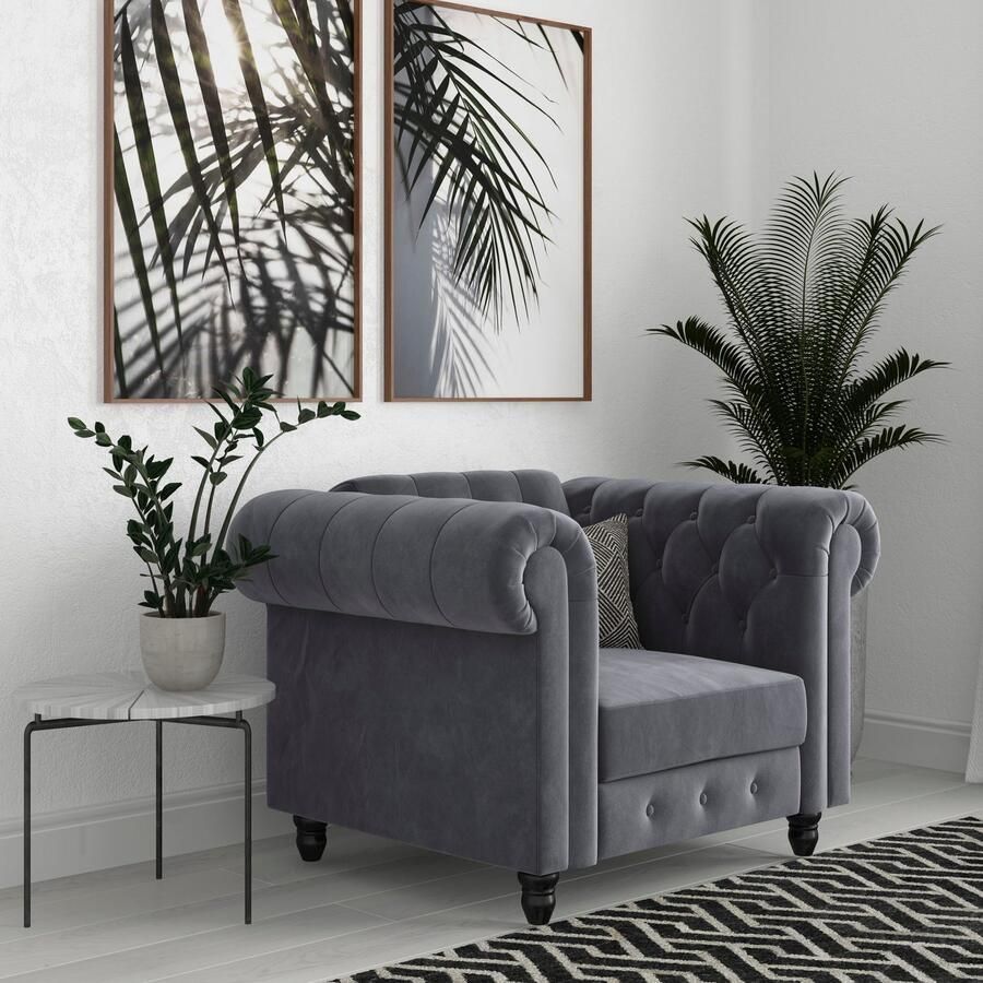 Dorel Home Chesterfield-fauteuil Felix met rugleuning 3-voudig verstelbaar benen massief hout zithoogte 46 cm - Foto 3