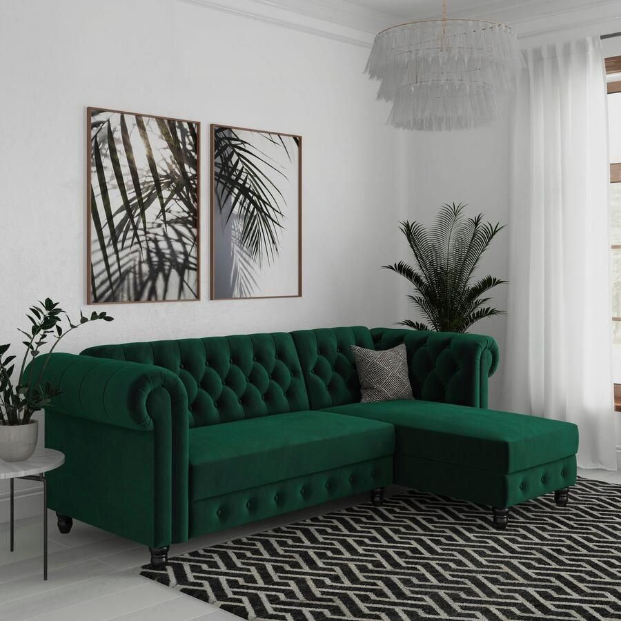 Notio Living Loft24 Felix Chaise longue slaapbank in donkergroen velours (83 x 241 x 154 cm) - Foto 4