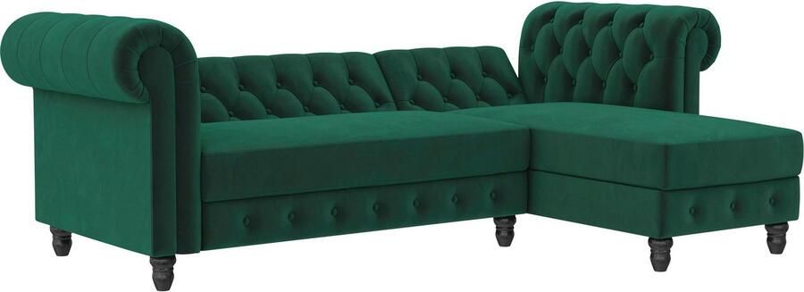 Notio Living Loft24 Felix Chaise longue slaapbank in donkergroen velours (83 x 241 x 154 cm) - Foto 14